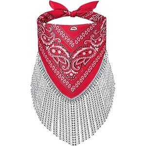 Red Paisley Bandana Scarf with Rhinestone Fringe – Western Festival Accessory